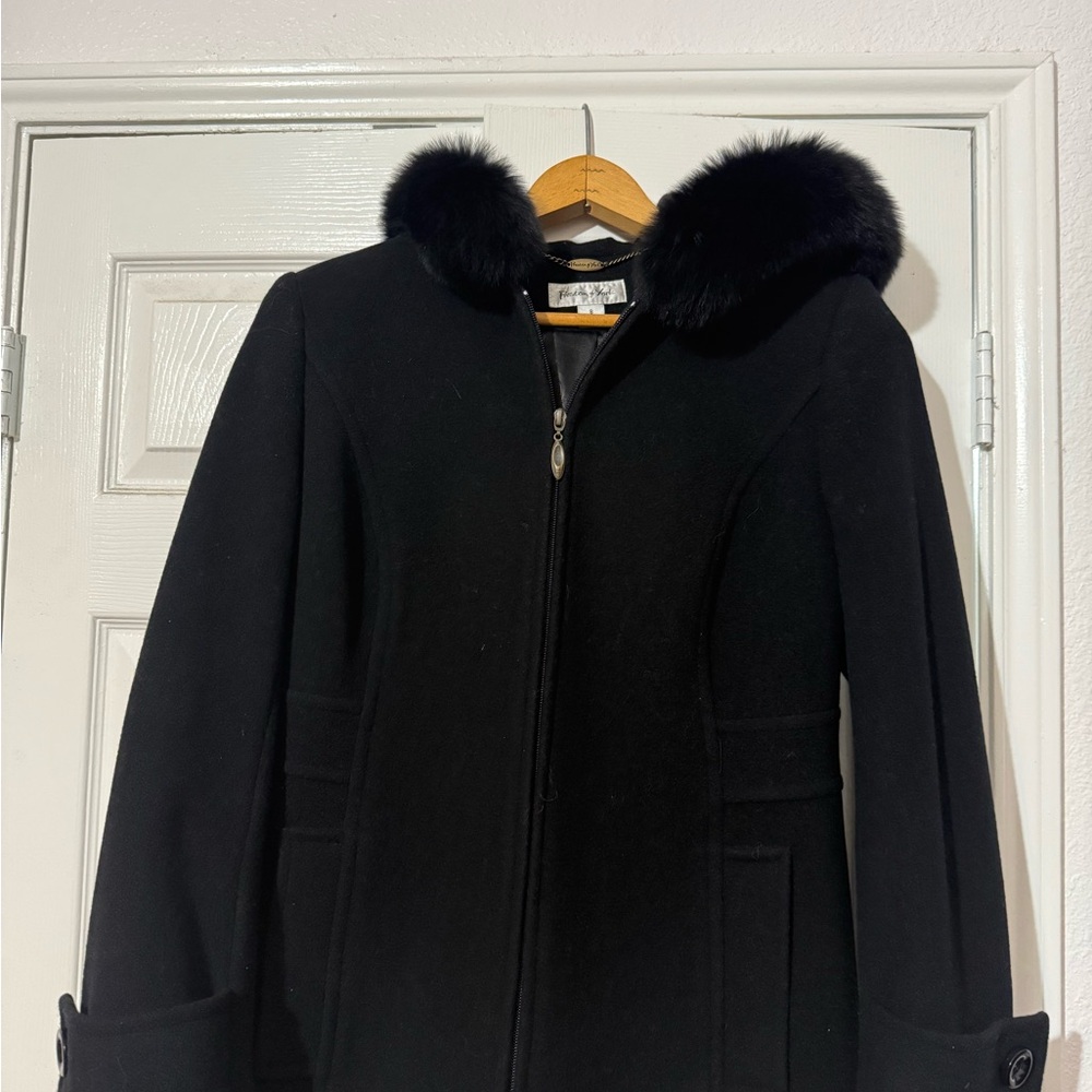 Preston & York Black Fur-Trimmed Trench Coat